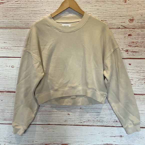 MATE the Label Tops - MATE the Label Fleece Cropped Sweatshirt in Bone Sz S